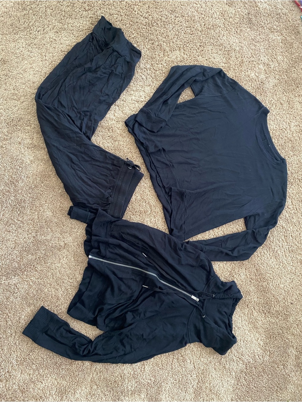 Black Lounge Set - Top, Zip Hoodie & Joggers